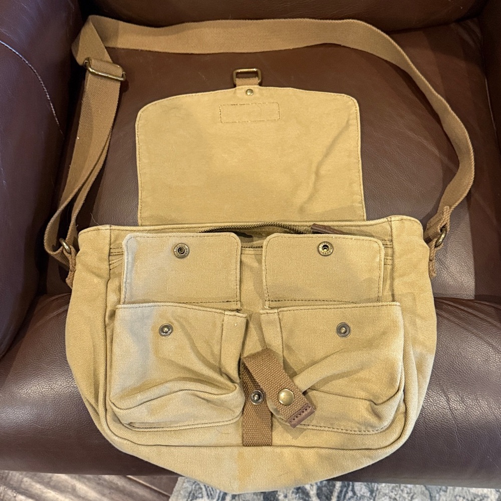 Canvas Messenger Bag - Vintage Crossbody Shoulder Bag Military Satchel - Picture 3 of 4